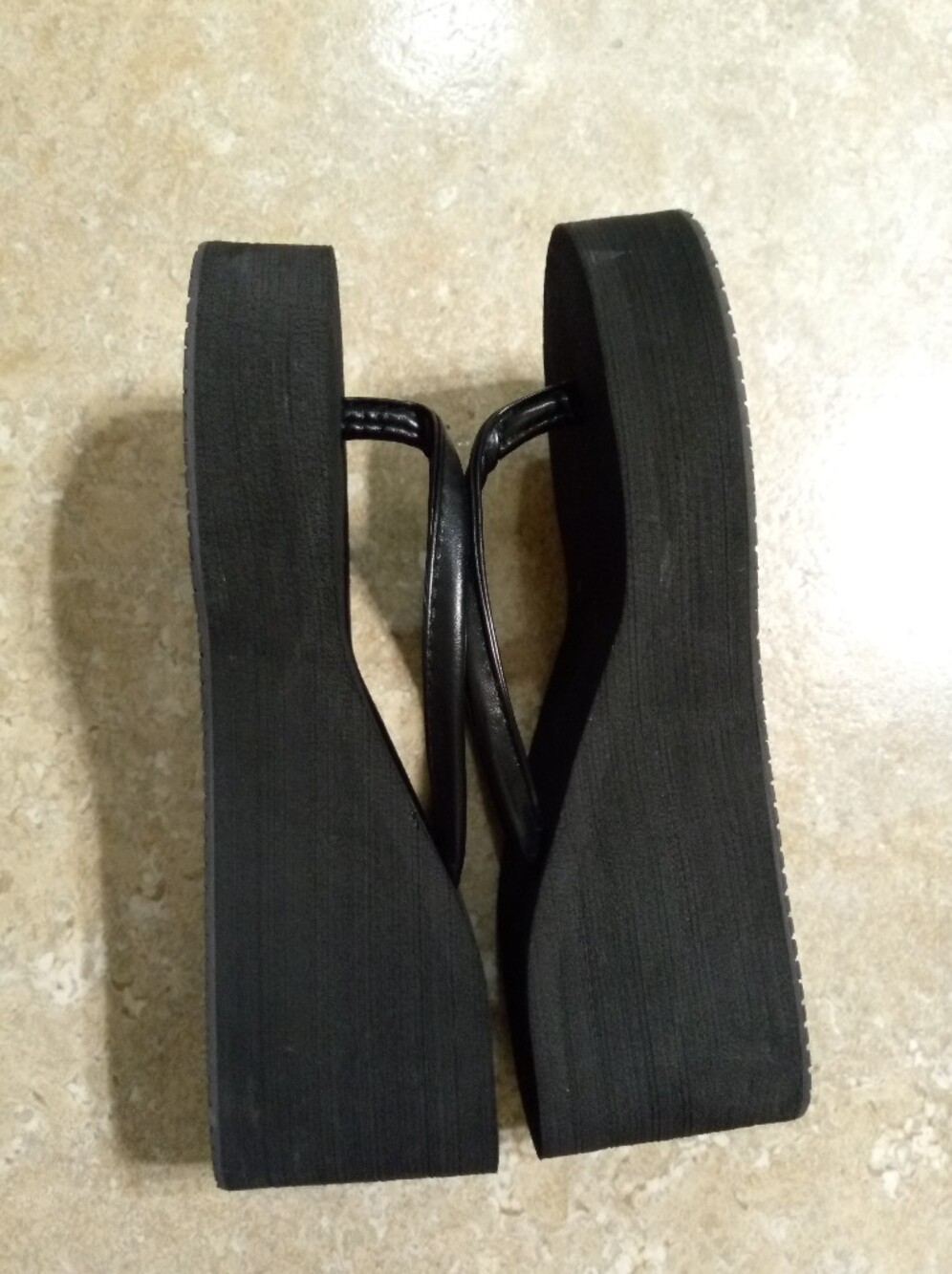 Black Women’s Wedge Flip Flop Sandals - Classic Casual - Picture 5 of 8